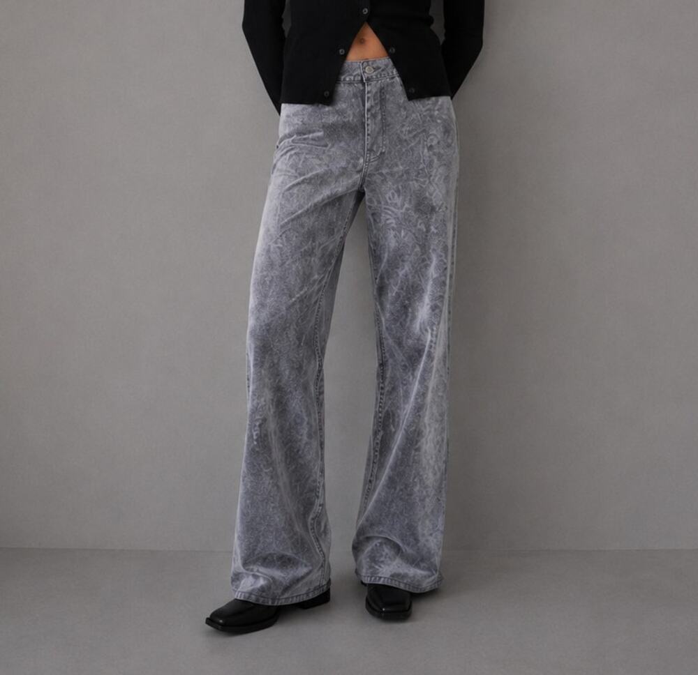 Frame Le Baggy Palazzo Wide Leg Jeans Womens 28 Dark Gray Flocked Full Length